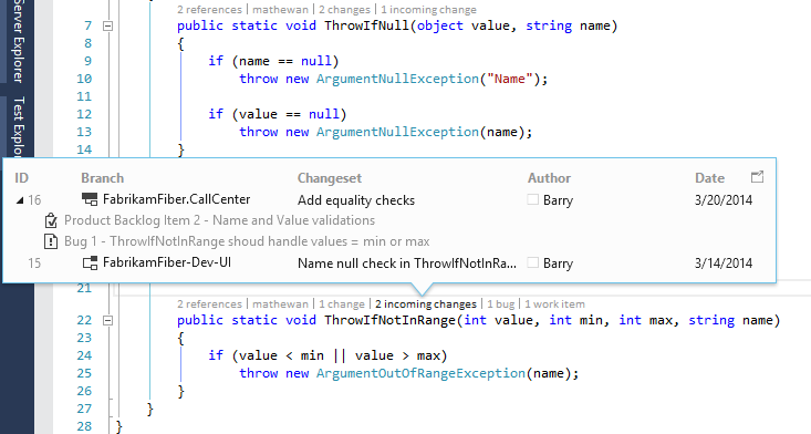 Indicateur Modifications entrantes dans CodeLens