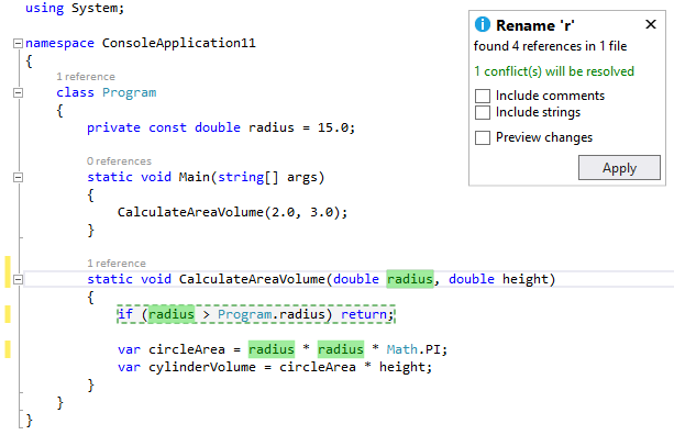 Améliorations apportées au renommage inline