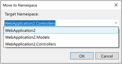 Sélectionnez l’espace de noms de destination