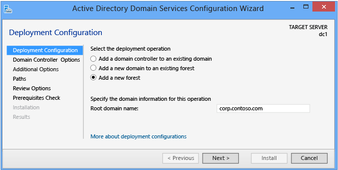 Capture d’écran montrant la configuration du déploiement.