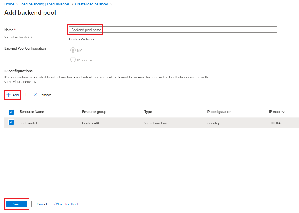 Capture d’écran montrant comment ajouter un pool de back-end lorsque vous créez un équilibreur de charge.