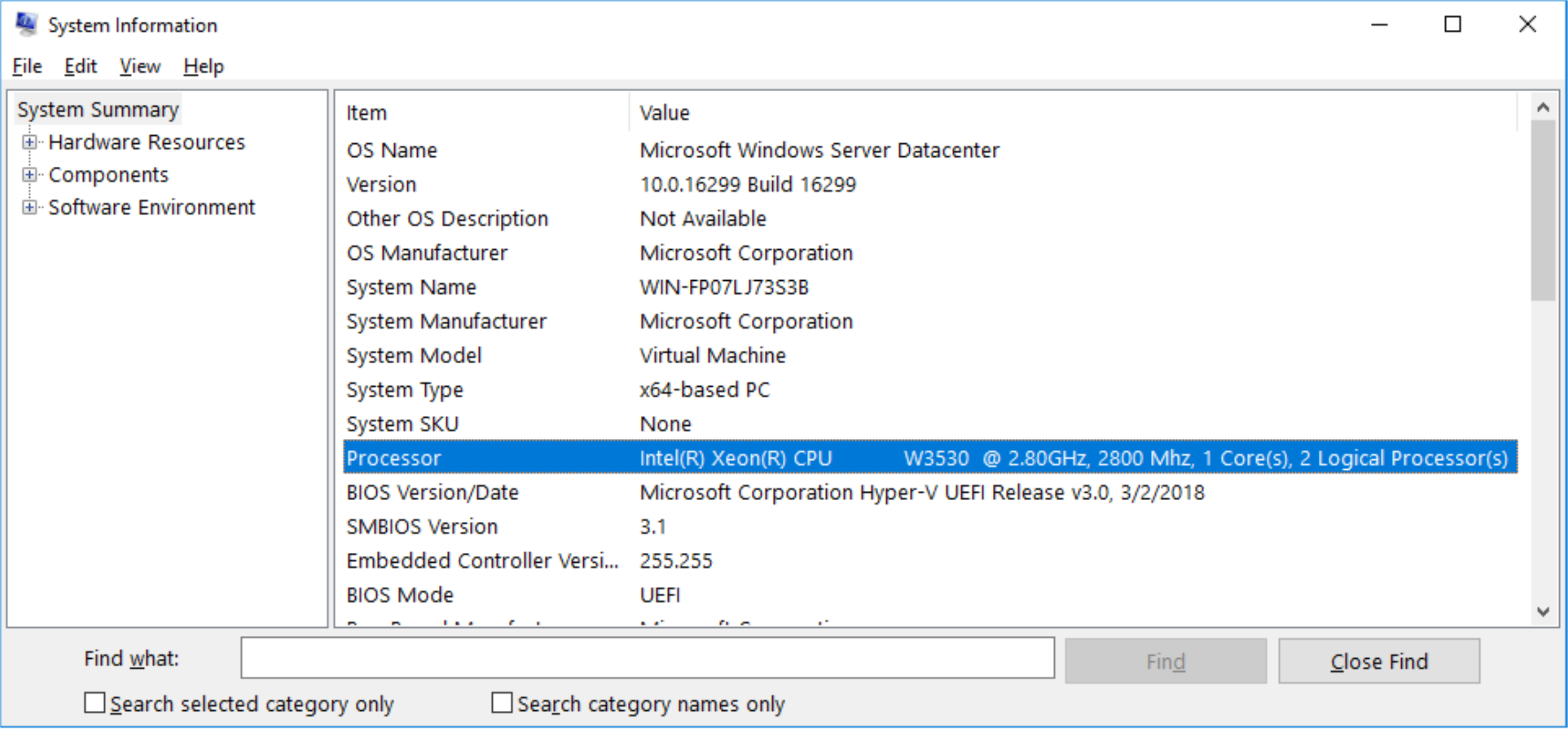 Capture d'écran montrant msinfo32 dans une machine virtuelle invitée avec SMT activé.