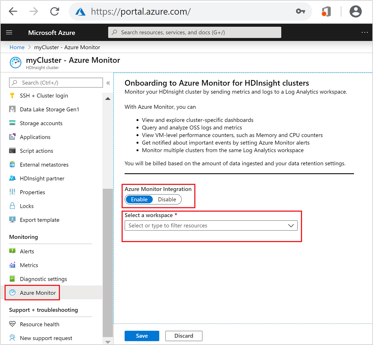 Activez le monitoring pour les clusters HDInsight.