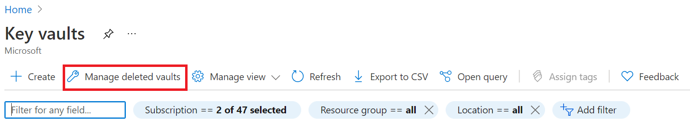 Capture d’écran montrant comment récupérer un coffre de clés supprimé.