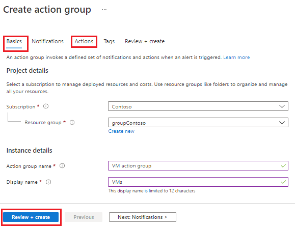 Page créer un groupe d’actions avec l’onglet Concepts de base ouvert.