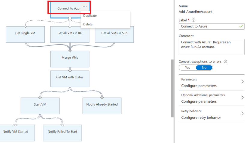 Capture d’écran pour vous connecter aux activités Azure.