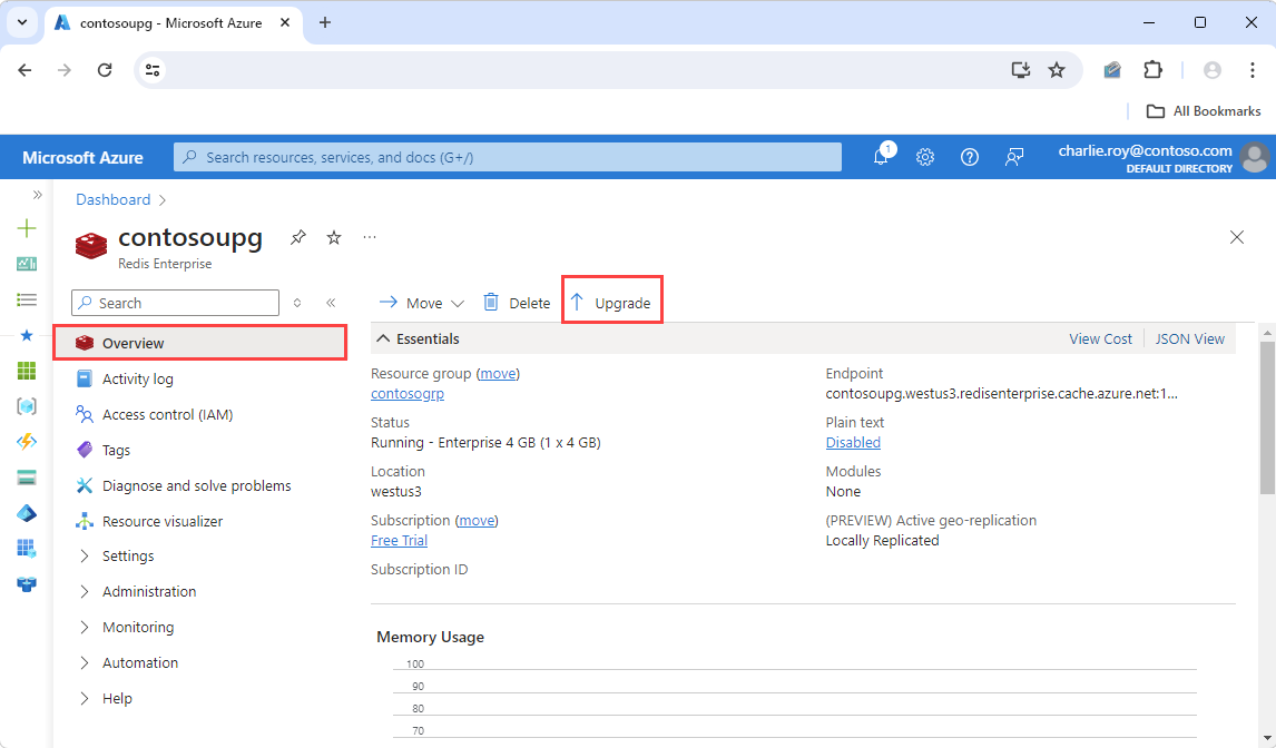 Capture d’écran montrant le volet de mise à niveau, la version actuelle et la version disponible.