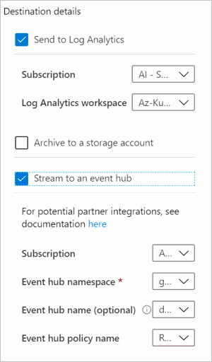 Capture d’écran montrant les options disponibles dans la section Détails de la destination.