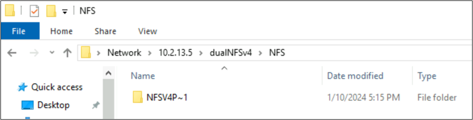 Capture d’écran du répertoire NFSv4.x dans l’Explorateur Windows.