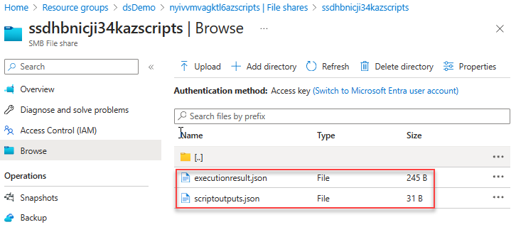 Capture d’écran du contenu du dossier de sortie d’un script de déploiement.