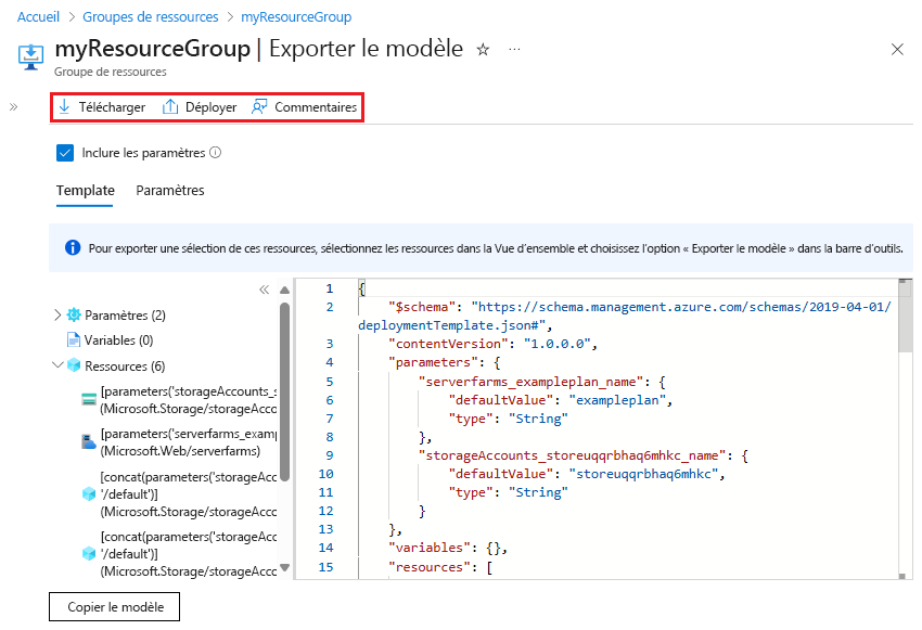 Capture d’écran du modèle exporté affiché dans le Portail Azure.