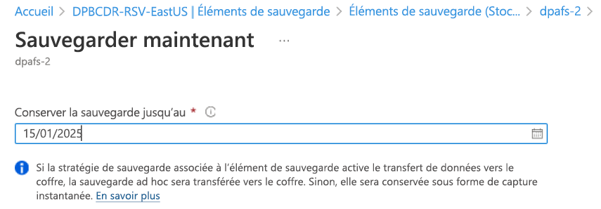 Capture d’écran montrant le choix de la date de rétention.