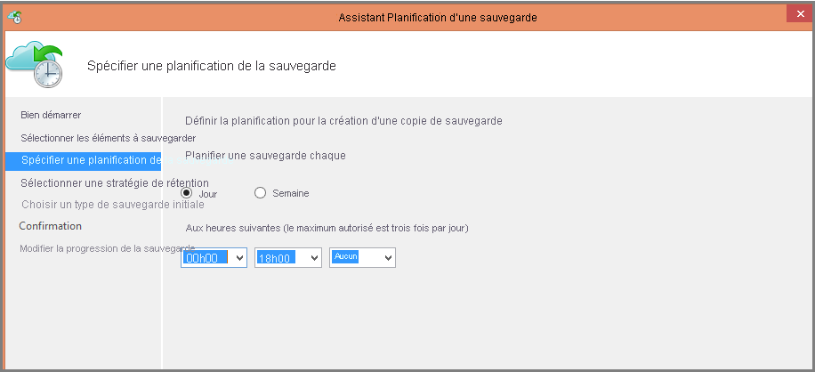 Capture d’écran montrant l’option de planification quotidienne.