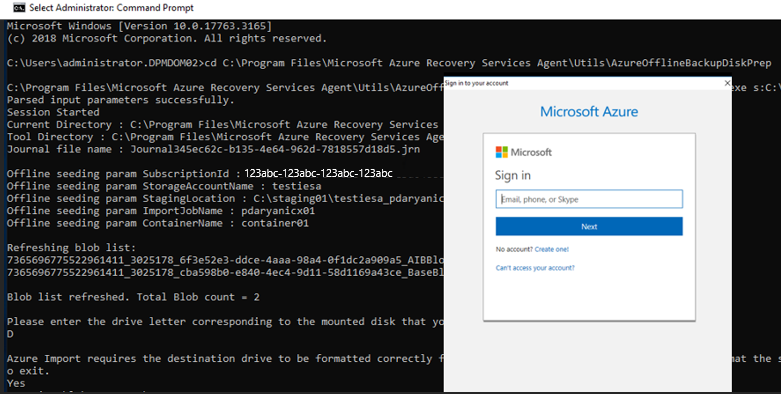 Capture d’écran montrant le processus de connexion de l’abonnement Azure.