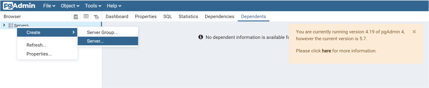 Capture d’écran montrant le processus de connexion au serveur Azure PostgreSQL à l’aide de l’outil d’administration PG.