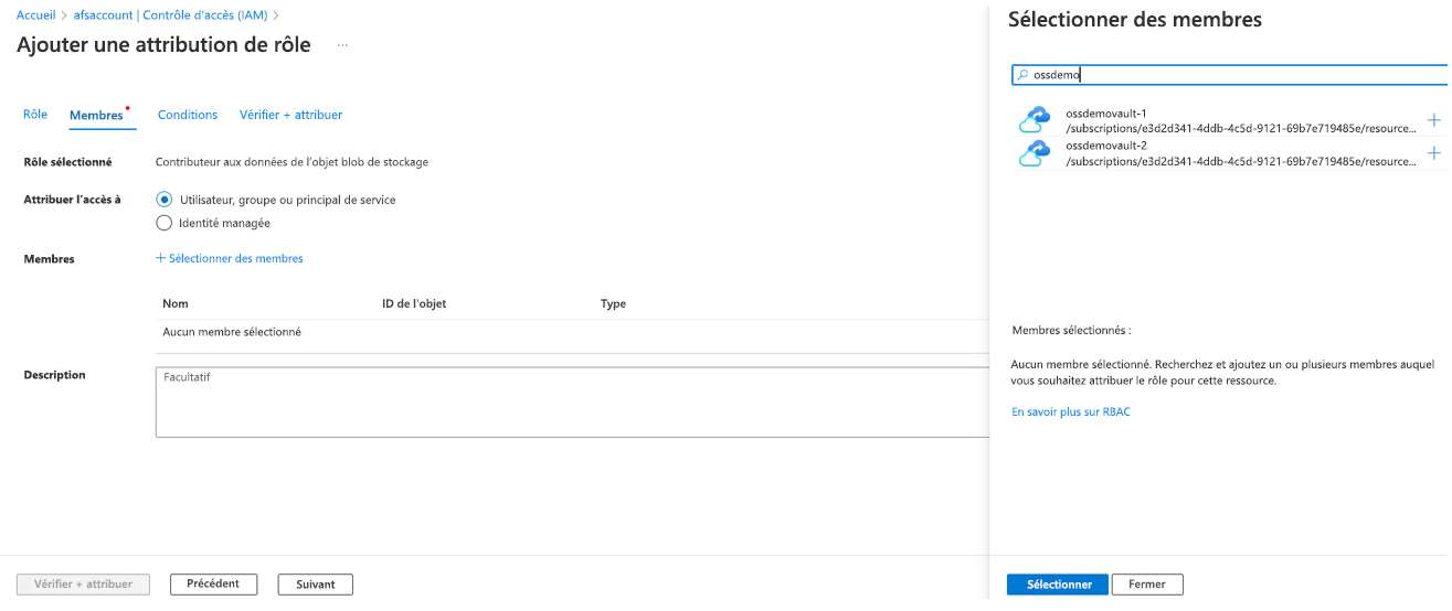 Screenshot showing the process to assign Storage Blob Data Contributor role.