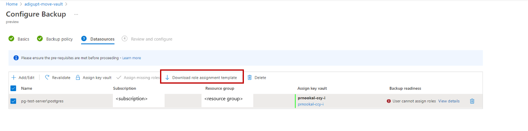 Capture d’écran montrant l’option permettant de télécharger le modèle d’attribution de rôle.