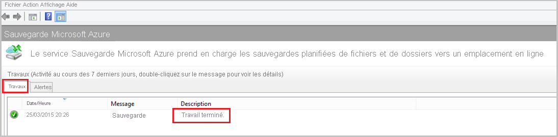 Capture d’écran montrant que la sauvegarde initiale est terminée.