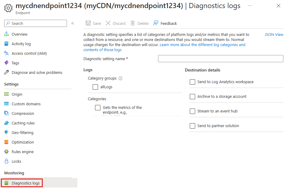 Capture d’écran du bouton Journaux de diagnostic dans le menu Monitoring.