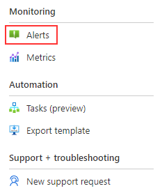 L’image affiche la sélection de l’onglet Alertes dans le portail Azure.