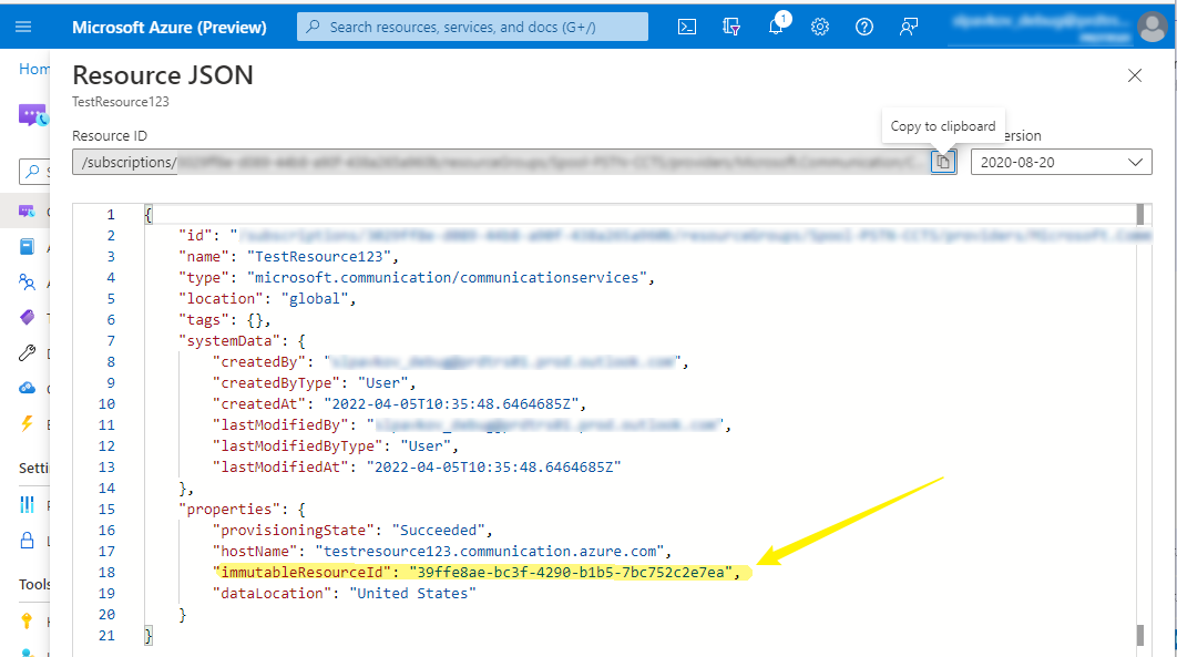 Capture d'écran qui montre la page des ressources JSON.