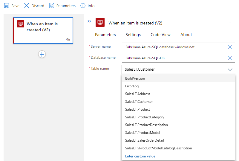 Capture d’écran montrant les informations de la base de données cloud SQL avec des exemples de valeur pour Standard.