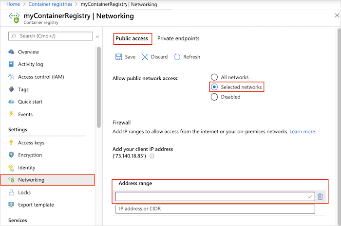 Configurer la règle de pare-feu pour le registre de conteneurs