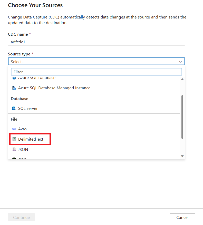 Capture d’écran montrant le menu volant du processus guidé avec les options de source dans un menu déroulant.