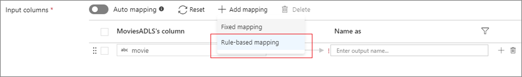 Capture d’écran montrant l’option Mappage basé sur les règles sélectionnée dans Ajouter un mappage.