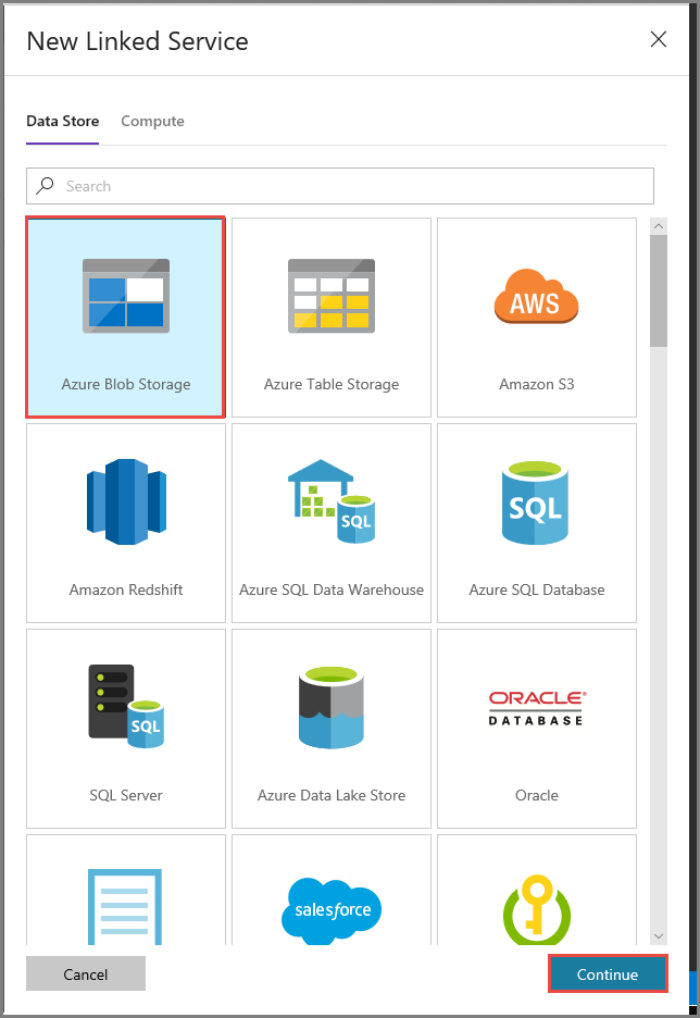 Sélectionner le stockage Blob Azure