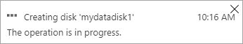 Capture d’écran montrant la notification de création de disque en cours.