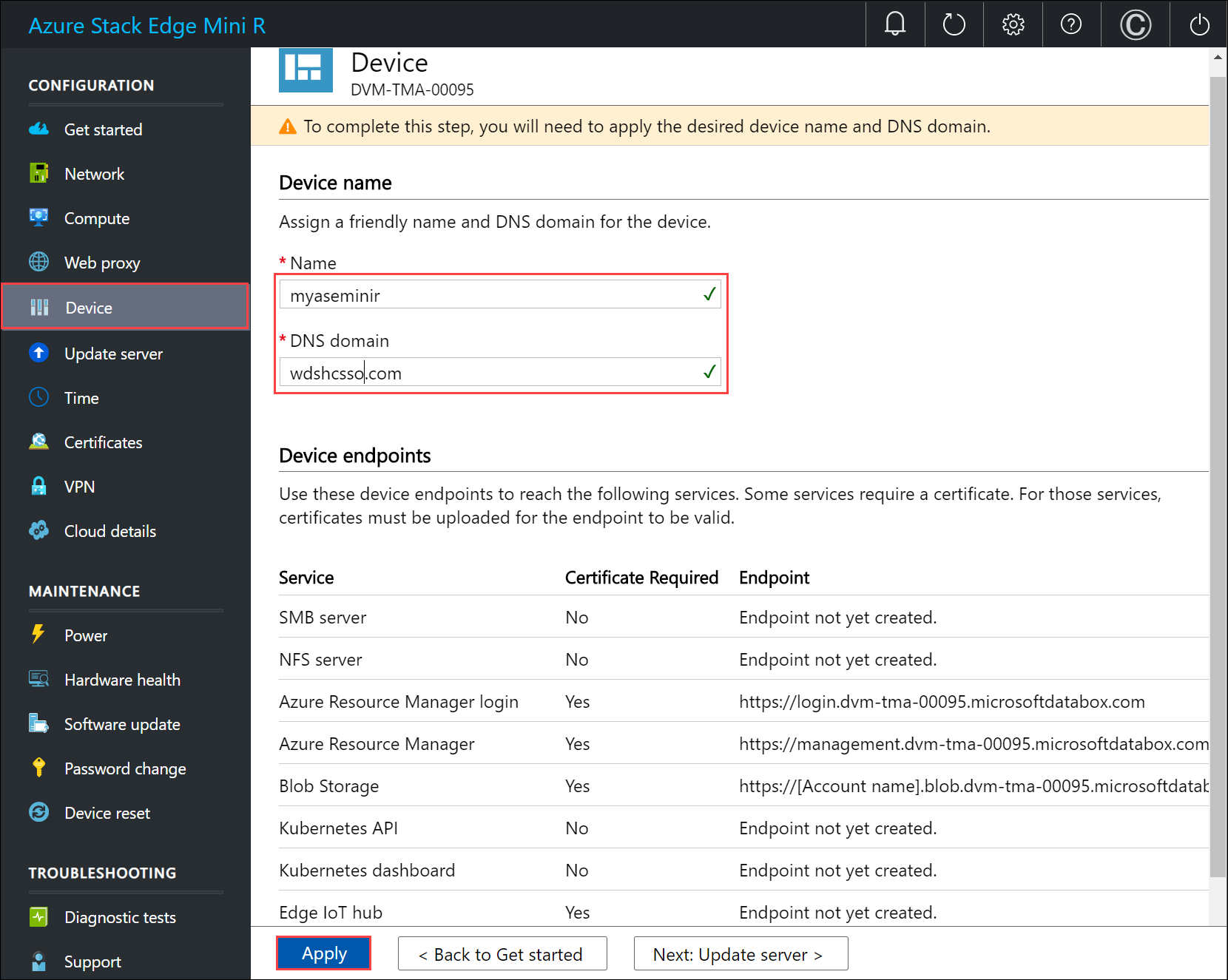 Page « Appareil » de l’interface utilisateur web locale 1