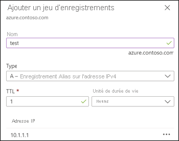 Créer un enregistrement A de test