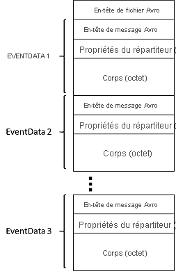 Image montrant le schéma des fichiers Avro capturés par Azure Event Hubs.