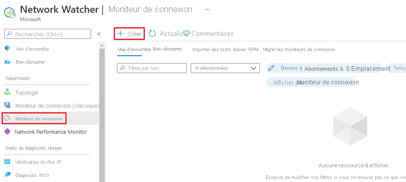 Capture d’écran du moniteur de connexion dans Network Watcher.