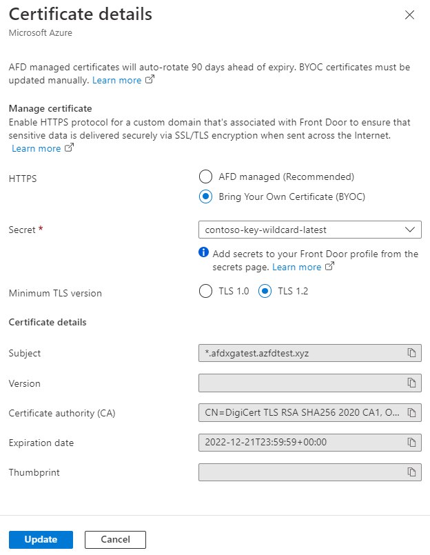 Capture d’écran montrant le volet Détails du certificat.