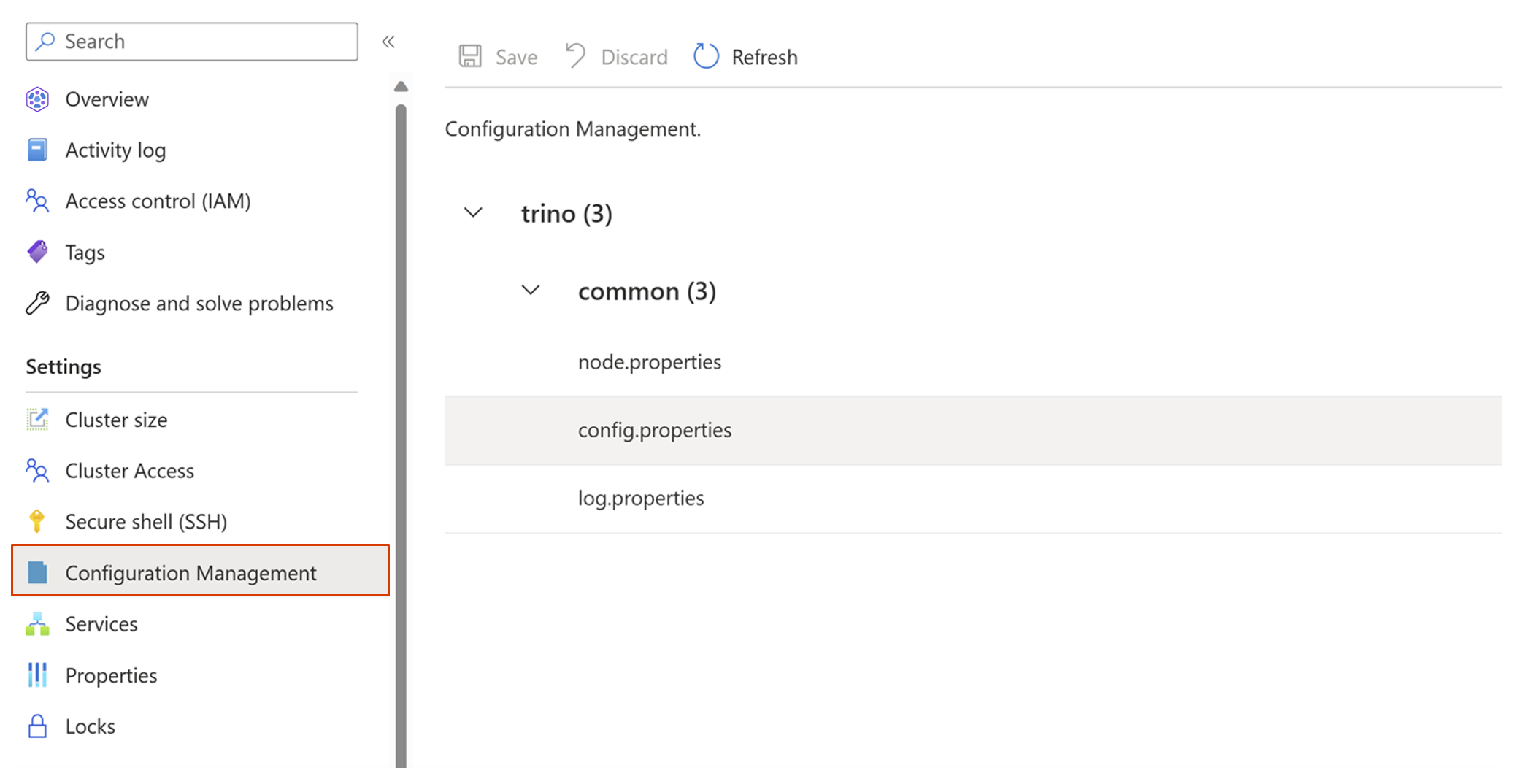 Capture d’écran montrant la gestion de la configuration du Portail Azure.