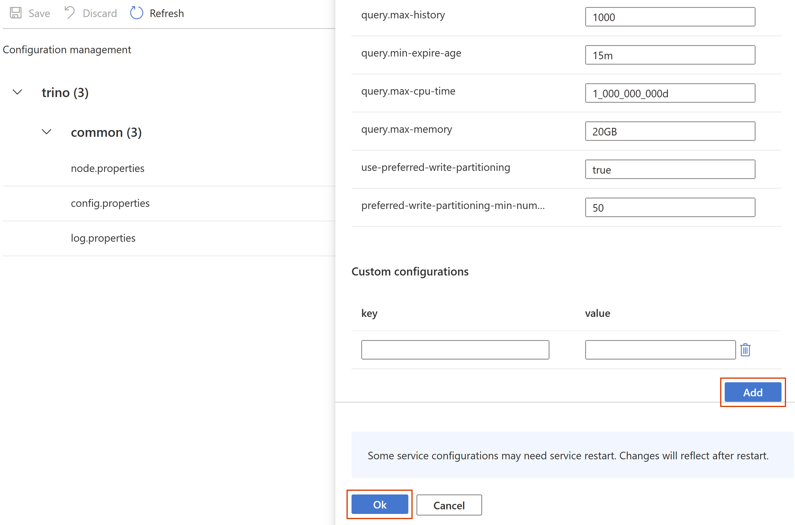 Capture d’écran montrant la configuration personnalisée.