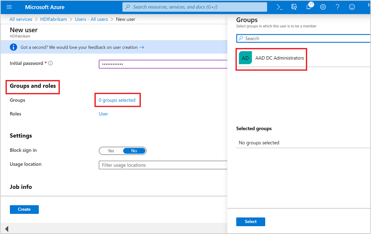 Boîte de dialogue Groupes Microsoft Entra.