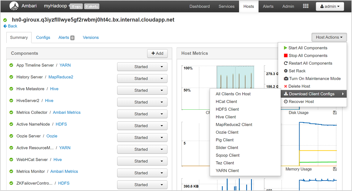 Configurations du client de l'hôte de téléchargement Apache Ambari.