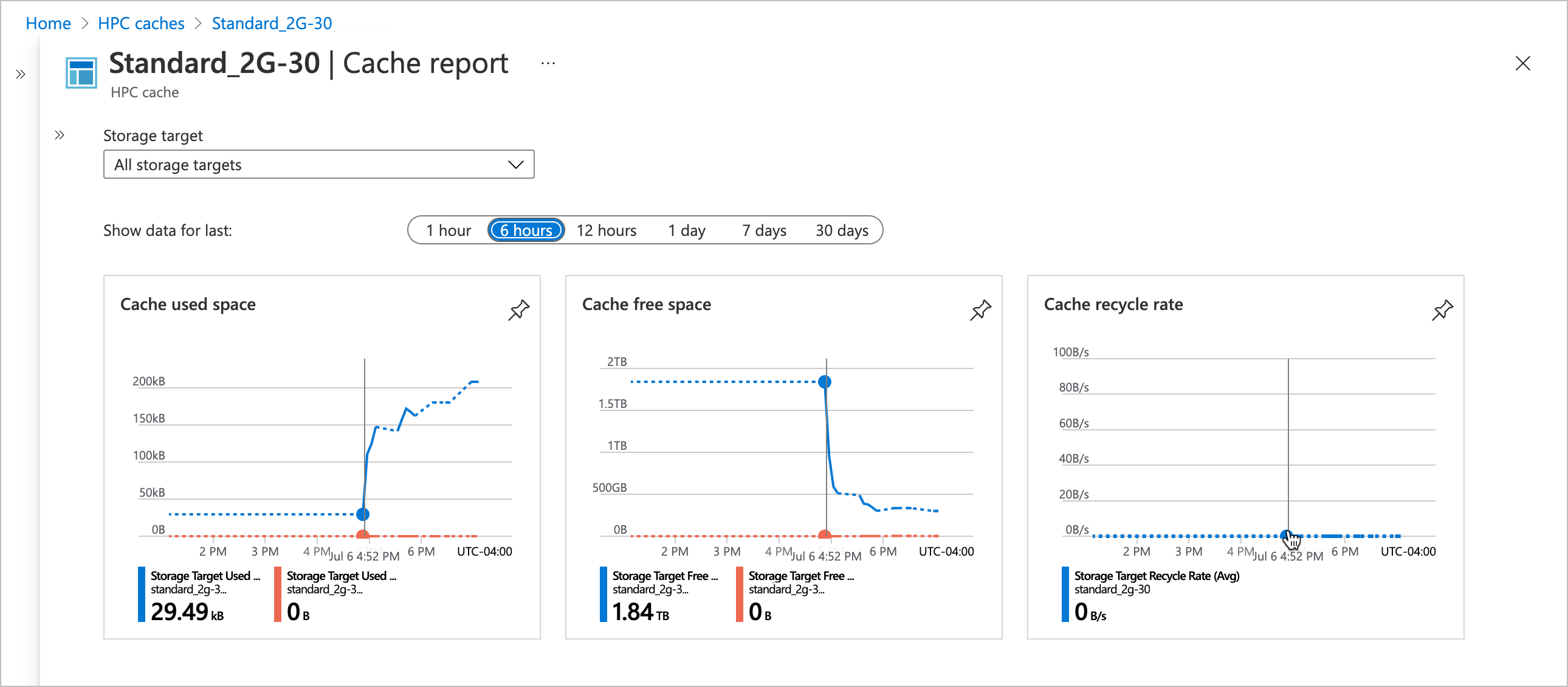 Capture d’écran de la page Rapport du cache.