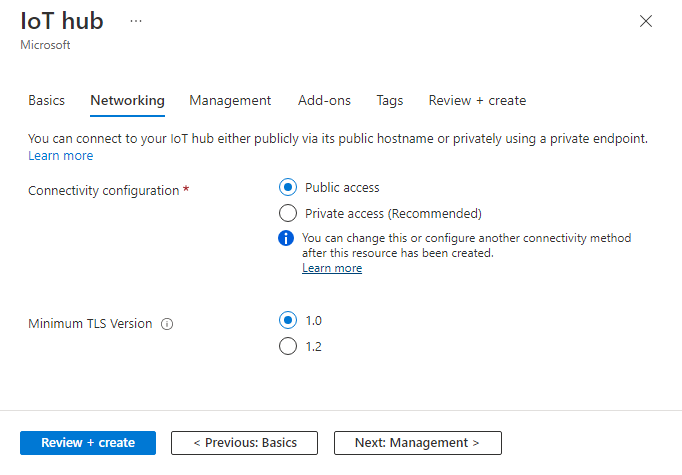 Capture d’écran montrant comment choisir les points de terminaison qui peuvent se connecter à un nouveau hub IoT.