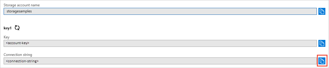 Capture d’écran montrant comment copier une chaîne de connexion à partir du portail Azure