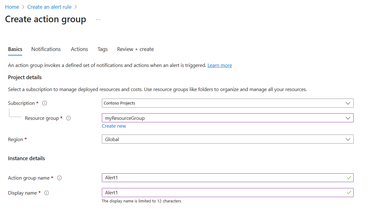 Capture d’écran montrant comment configurer un groupe d’actions.