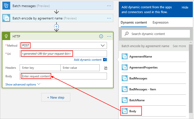 Saisie des détails de l’action HTTP