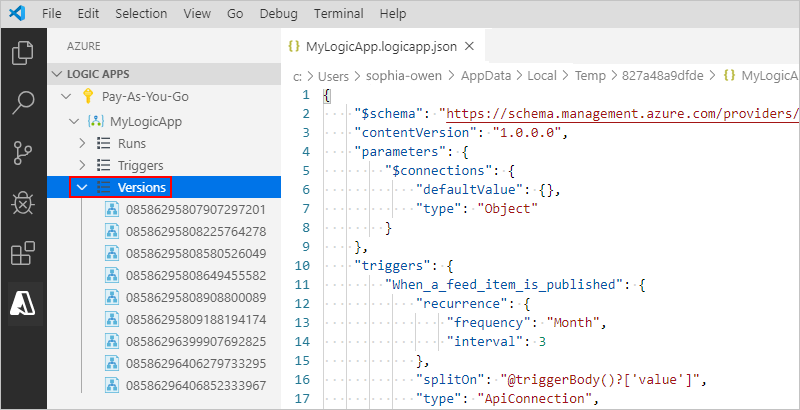 Versions précédentes de votre application logique