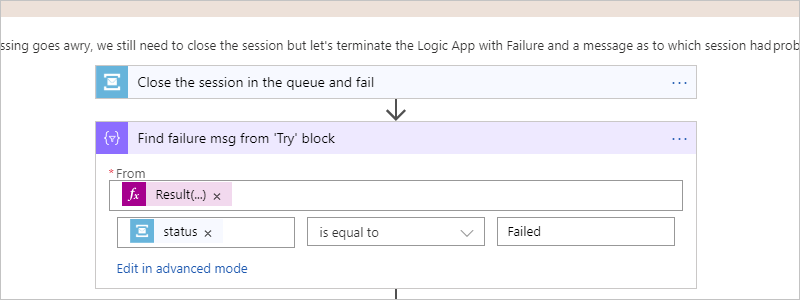 Action Filtrage de tableau – « Trouver le message d’échec du bloc « Try » »