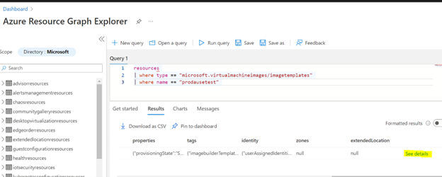 Capture d’écran de l’utilisation de la recherche de l’Explorateur Azure Resource Graph.