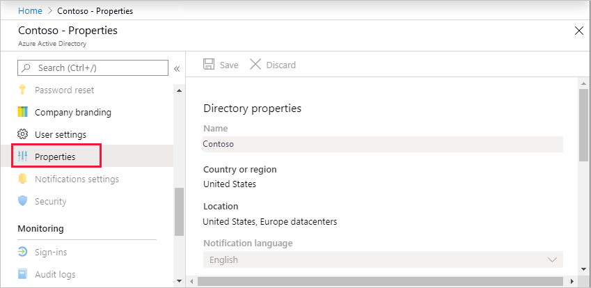 Sélectionner les propriétés de Microsoft Entra (capture d’écran)