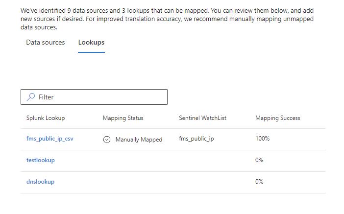 Capture d’écran montrant le mappage d’une recherche Splunk à une watchlist Microsoft Sentinel.